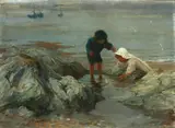 William Pratt, Children playing on a beach, oil on canvas