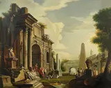 A Capriccio landscape with figures by Miguel Canals, oil on canvas, sold Jun 2015