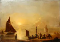 Unloading the catch by Dutch School, oil on panel, sold Jun 2015