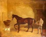 Stable boy and horse by English Provincial School, oil on canvas, sold Jun 2015