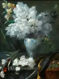 Still life of white blooms in a Chinese vase by Edouard Chappel, oil on canvas, sold Jun 2015
