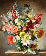 Stuart Scott Somerville, Still life of flowers in a glass vase, oil on canvas