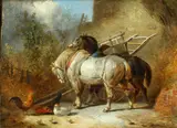Ponies with chickens before a cart and hayrick by William H. Hopkins, oil on canvas,, offered Jun 2015