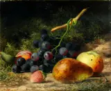 Henry George Todd, Still life of fruits and moss, oil on canvas,
