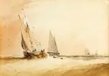 Rws William Callow, Fishing vessels at sea, watercolour