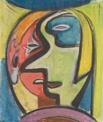 Grüner Mann und rote Frau by Anton Räderscheidt, 1943, Ölkreide und Gouache auf Papier, sold Jan 2022