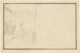 Familientreffen vor dem Haus by Philipp Otto Runge, Feder in Schwarz und Braun auf Papier, schwarz gerahmt, sold Jun 2023