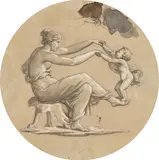 Faunenfamilie by Erwin Speckter, Um 1835, Feder und Pinsel in Schwarz, mit Rosa und Weiß gehöht, auf Papier (Tondo). Durchmesser: 23,2 cm (9 ⅛ in.), sold Jun 2023