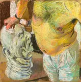 Nackter Oberkörper mit Gipsmodell by Johannes Grützke, 2001, Pastellkreide, Kohle und Kreide auf Packpapier, sold Nov 2019