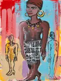 Elvira Bach, Stehende Figur, Acryl, Deckweiß und Tusche auf Velin