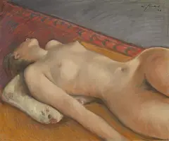 Liegender Akt auf Kissen by Willy Jaeckel, 1942, Pastell auf Karton, sold Jun 2019
