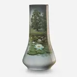 Carl Schmidt for Rookwood Pottery, Fine Iris Glaze vase depicting pond