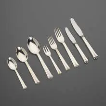 Sparta flatware service by Cohr, c. 1955, silver, stainless steel, sold Oct 2023