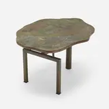 Chan coffee table by Philip and Kelvin Laverne, c. 1965, acid-etched brass and pewter over wood, patinated brass, sold Oct 2023