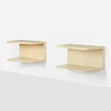 Wall-mounted nightstands, pair by Samuel Marx, c. 1950, crackle-lacquered wood, sold Oct 2023