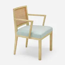 Armchair by Samuel Marx, c. 1950, lacquered wood, cane, upholstery, sold Oct 2023