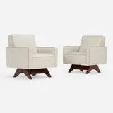 Armchairs from Chandigarh, pair by Pierre Jeanneret, c. 1960, upholstery, teak, sold Oct 2023