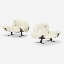 Presidencial chairs, pair by Jorge Zalszupin, 1959, rosewood, leather, enameled and chrome-plated steel, sold Oct 2023