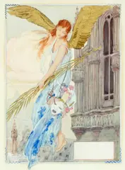 Angel by Fernand Toussaint, pencil and watercolour heightened with white and gold, offered Jun 2015