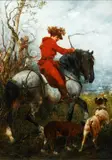 Huntsman and hounds by Julius Schgoer, oil on panel, sold Jun 2015