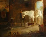 White horse in a forge by Edward Robert Smythe, oil on canvas, offered Jun 2015