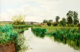 River Landscape with buildings in the background, by Henry John Kinnaird, oil on canvas, sold Jun 2015