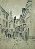 St Margaret Street, Canterbury by Walter Crane, gouache and wash, heightened with white, offered Jun 2015
