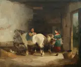 Gossiping by Snr. William Shayer, oil on canvas, sold Jun 2015