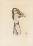 Tänzerin mit violettem Rock by Karl Hofer, Um 1920, Tuschfeder und Aquarell auf festem Papier, sold Jun 2018