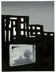 Ohne Titel (Zu: George Orwell: 1984) by Antonio Saura Atarés, 1983, Tuschpinsel und Tempera auf festem glatten Papier, sold Jul 2020