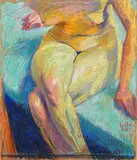 Halbakt („Regina Wellen“) by Johannes Grützke, 1989, Pastellkreide, Kreide und Kohle auf Packpapier, sold Nov 2019