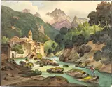 Furno bei Massa by Ernst Fries, 1825, Aquarell über Bleistift auf Papier, mit Feder in Schwarz gerahmt, sold Jun 2022