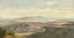 Italienische Landschaft (Campagna?) by Friedrich Preller d. Ä., Öl auf Leinwand, auf Pappe aufgezogen, sold Jun 2022