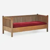 Spindled cube settle by Gustav Stickley, sold May 2018