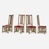 Four high-back spindled dining chairs by Gustav Stickley, sold May 2018