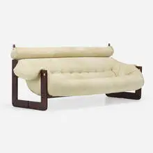 MP-97 sofa by Percival Lafer, c. 1965, jacaranda, suede, steel, sold Oct 2023