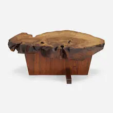 George Nakashima, Rare and Important Minguren I coffee table, 1978, American black walnut root burl, rosewood