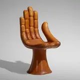 Hand chair by Pedro Friedeberg, c. 1965, carved mahogany, sold Oct 2023