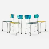 543 Broadway chairs, set of four by Gaetano Pesce, 1993, resin, chrome-plated steel, plastic, sold Oct 2023