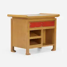 Custom end table for the Weir Residence, Atlanta by Paul Laszlo, 1952, bleached mahogany, lacquer, mother-of-pearl, sold Oct 2023