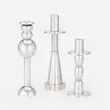 Citta d'Argento candlesticks, set of three by Ettore Sottsass, c. 1995, sterling silver, sold Oct 2023