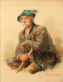 Tyrolean man by Peter Kraemer, watercolour, sold Jun 2015