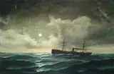 Edward Hoyer, Steamer on a moonlit sea, oil on canvas