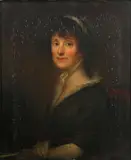 Portrait of Hannah Gaskell, bust-length, in a black coat by English School, oil on canvas, offered Jun 2015