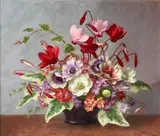 Still life of anemones and cyclamen by John E. Nicholls, offered Jun 2015