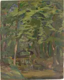 Kurt Haase-Jastrow, Hornzackenbrücke Park Wörlitz b. Dessau, 1919, Öl auf Malpappe