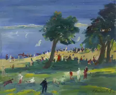 Spaziergänger am See by Franz Heckendorf, 1931, Öl auf Holz, sold Jun 2018