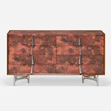 Cabinet by Donald Deskey, c. 1965, Micarta laminate, walnut, aluminum, sold Oct 2023
