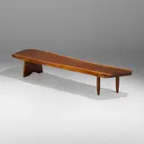 R bench by Mira Nakashima, 2000, American black walnut, sold Oct 2023