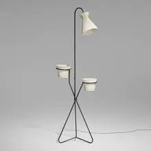 Floor lamp by Mathieu Matégot, 1953, enameled steel, perforated and lacquered steel, sold Oct 2023
